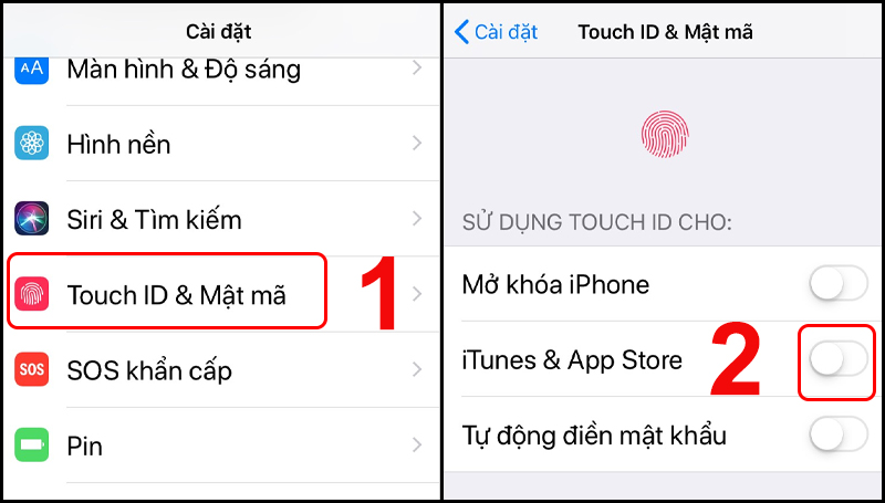 Cho phép Touch ID trên iTunes và App Store